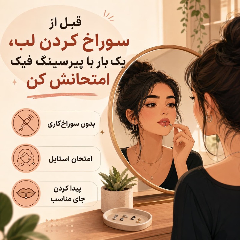 امتحان کردن مدل فیک قبل از پیرسینگ لب