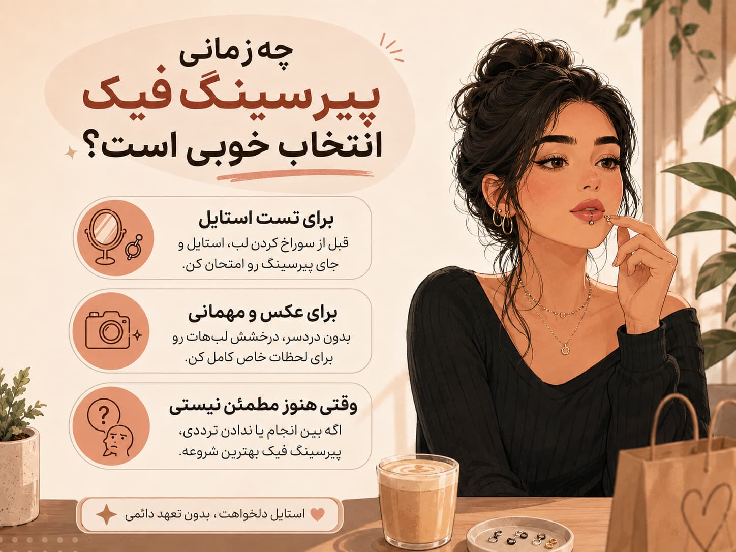 کاربرد پیرسینگ فیک لب برای تست استایل، عکس و مهمانی